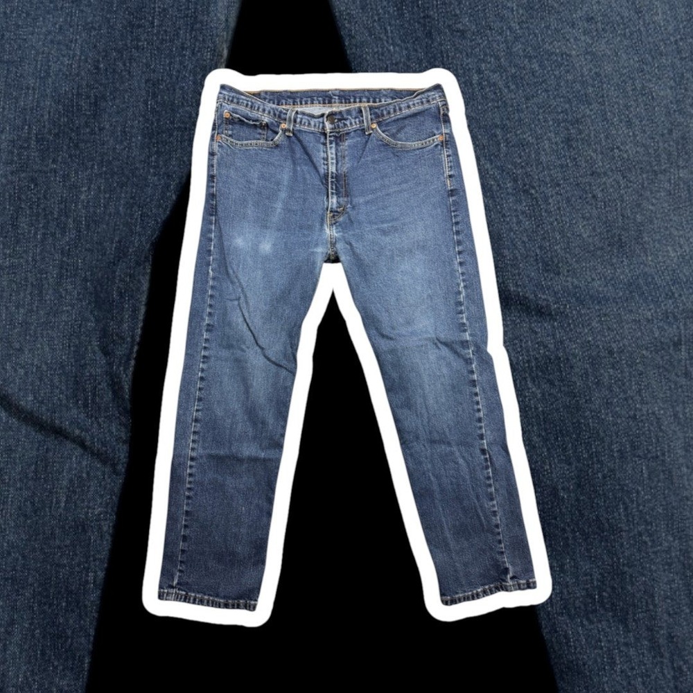 Levis 505 Regular Fit Jeans Mens 38x30 Blue Denim Straight Leg Blank Red Tab